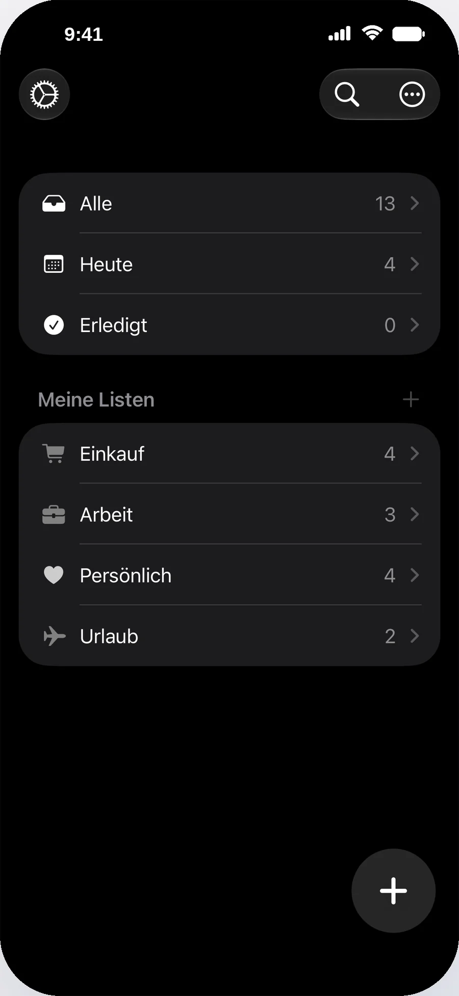 Clarent Listenübersicht im Dunkelmodus